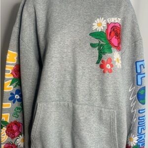 Gray Hoodie with Colorful Floral Graphics
